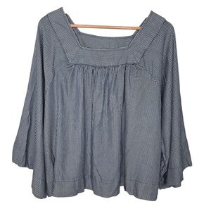 GAP Womens Navy Blue Striped Square Neck Flare Sleeve Lyocell Peasant Top Large
